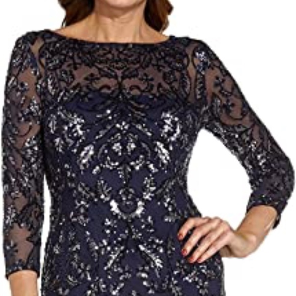 Adrianna Papell Women's Stretch Sequin Gown, Navy Night, 14 - Picture 1 of 3